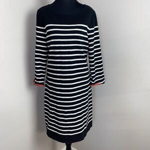 Talbots Shift Dress Women's L Black/White Coral Striped Boat Neck‎ Nautical